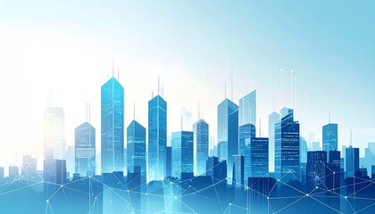 未来都市の青いシルエット/幾何学が描くデジタルシティ