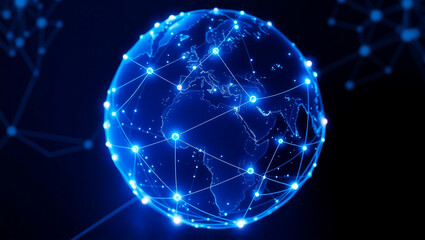 Global Network Interconnected World, Digital Connections, and Data Flow Visualization