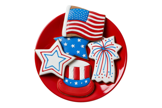4 July holiday attributes, isolated on white background, PNG
