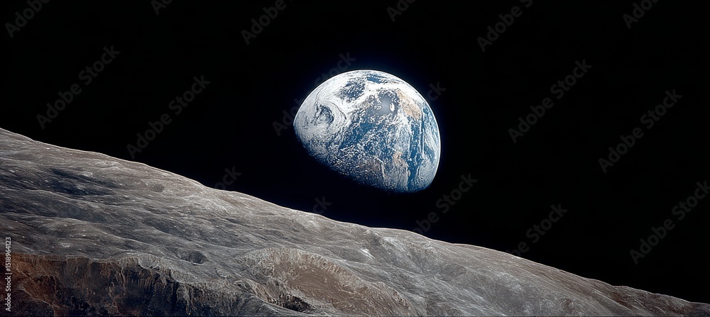 Poster A earth view from moon. Space astronomy science education. Generative AI technology.