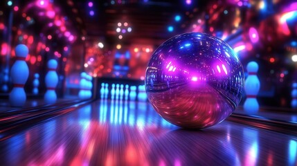 Neon Glow Bowling Ball on Polished Lane