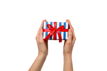 4 July concept, hands holding gift box, isolated on white, PNG