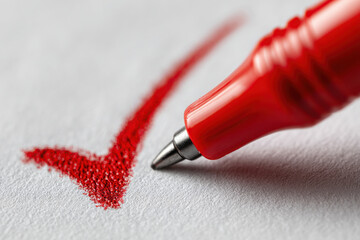 Red tick mark with red pen