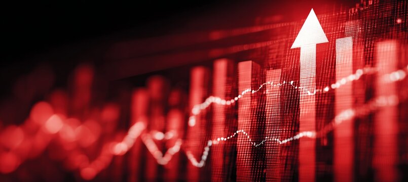 Stock market chart with up arrow. Finance statistic value trade data. Generative AI technology.	

