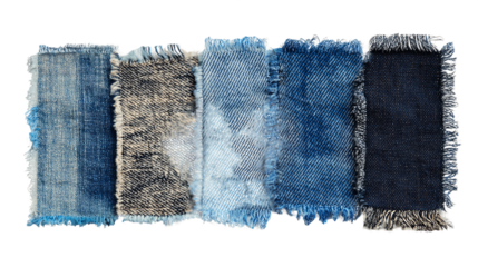 Denim Fabric Swatches: Blue, White, and Black Textures, PNG