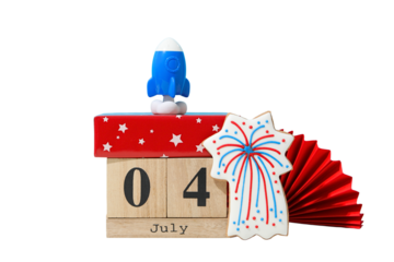 4 July holiday attributes, isolated on white background, PNG