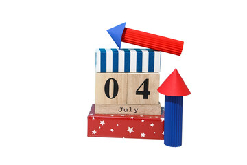 4 July holiday attributes, isolated on white background, PNG