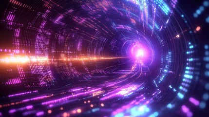 Fototapeta premium Futuristic glowing tunnel abstract digital art vibrant colors swirling light patterns technology