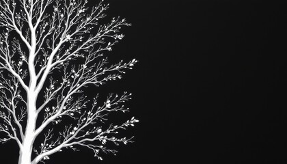 Obraz premium create a white silhouette of tree branches on a black background with goldenrod tones, place the subject at the top with ample copy space at the bottom for optimal photo use.