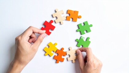 Colorful Puzzle Pieces Completing the Circle of Teamwork and Collaboration