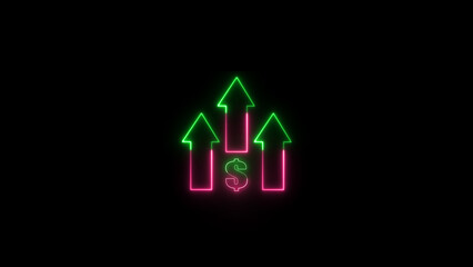 Glowing business arrow up growth line circuit technology on dark blue background. business investment to success. financial data graph strategy.