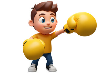 A Young Boxer Ready to Jab 3D Render of a Child in Boxing Gloves isolated on transparent baackground