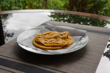 Typical Costa Rican breakfast: tortilla with egg or torta de huevo con tortilla