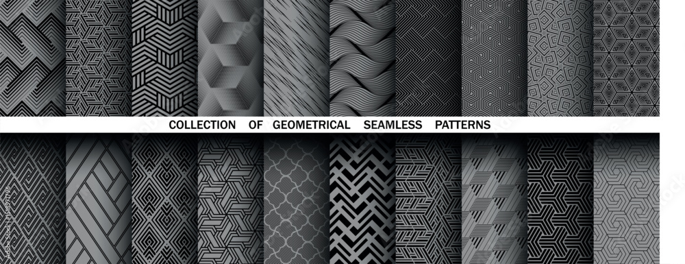 Fototapete geometric set of seamless black and gray patterns. simple vector graphics