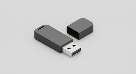 Fototapeta premium Close-up of a Black USB Flash Drive with a Removable Cap