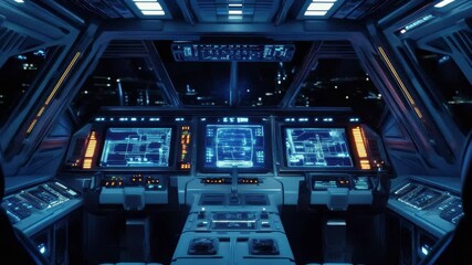 Advanced spaceship cockpit showcasing futuristic technology in a deep space setting, spaceship cockpit interior, technology future futuristic - Powered by Adobe