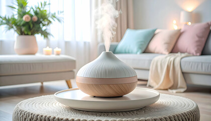 Aromatic Home Diffuser on Cozy Living Room Coffee Table