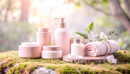Serene Spa Day: Natural Beauty Products in a Tranquil Forest Setting