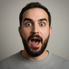 Astonished Man Portrait: A Close-up Shot of a Bearded Man with a Surprised Expression