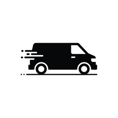Fototapeta premium Black Silhouette of a Speedy Delivery Van Icon on a White Background