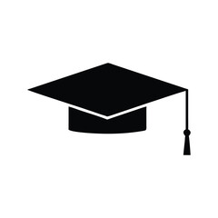 Black graduation cap and diploma representing academic achievement and celebration of success silhouette vector icon on white background
