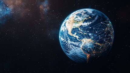 Earth in space, digital network connections shown