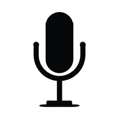 Here's a retro vector microphone icon, perfect for broadcasting music or recording voice in a studio, silhouette victor icon on white background