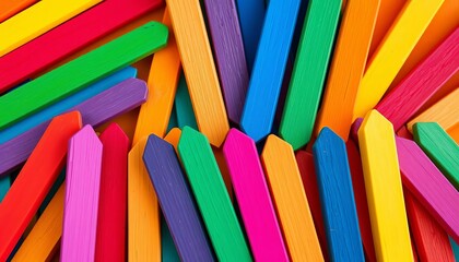 Rainbow-hued craft sticks arranged in a vibrant, playful pattern,  texture,   arts and crafts