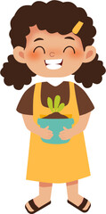 girl holding a potted plant