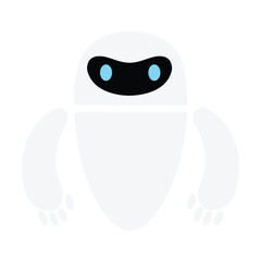 White cartoon robot with black face and blue eyes
