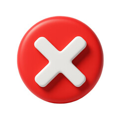 Fototapeta premium Red cross 3D icon in cartoon plastic style, minimal cancel or close symbol, isolated on transparent background, error or wrong clipart, modern design, clipping path included.