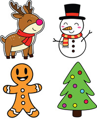 Christmas sticker colorful bundle vector illustration design