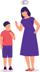 Little Son Get Scolded By His Angry Mother For Eating Too Much Of Ice-Cream.
