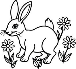 Fototapeta premium A cute bunny hopping through a meadow of wildflower 