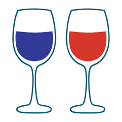 Wine Glasses with Blue and Red Liquid, Icons, vector illustration
