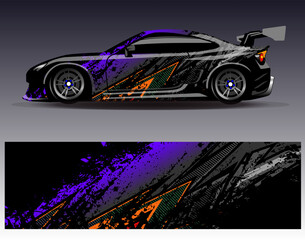 Fototapeta premium Car wrap design vector. Graphic abstract stripe racing background designs for vehicle, rally, race, adventure and car racing livery