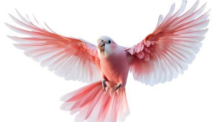 Fototapeta premium A majestic pink cockatoo soaring with wings spread against a isolated on white transparent background PNG cutout