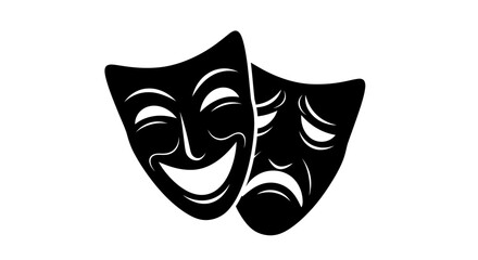 Black and White Comedy and Tragedy Masks Illustration