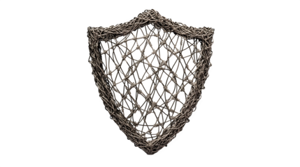 A shield icon constructed from tightly woven threads, representing layered security or community protection, isolated on Transparent background.