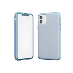 Light blue smartphone mockup with case isolated on transparent background