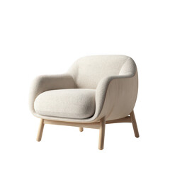 Fototapeta premium Modern beige armchair with wooden legs isolated on transparent background