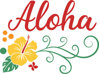 Aloha festival hand lettering with hibiscus flower vector illustration design © Abu sayam