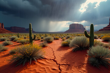 Detail and breathtaking image of Desert Bloom During Rainfall