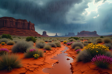 Detail and breathtaking image of Desert Bloom During Rainfall