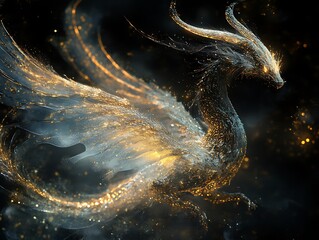 Celestial Serpent: A Shimmering Mythical Dragon Ascending Through a Starry Void
