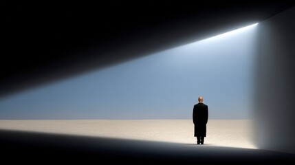 Fototapeta premium Man in Suit Hope Future Opportunity Light Dramatic Cinematic Shadow Desert Hopefu