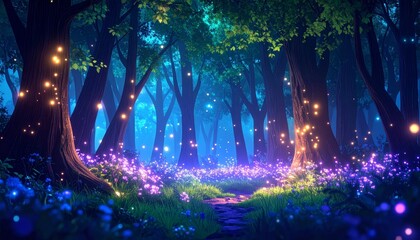 Fototapeta premium Animation of ethereal mystical forest scene with digital glow effects