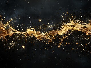 Celestial river of fluid gold with sparkling particles against a dark backdrop
