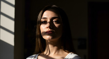 Portrait of a Woman with Shadows from Blinds