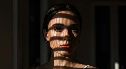 Portrait of a Woman with Shadows from Blinds
